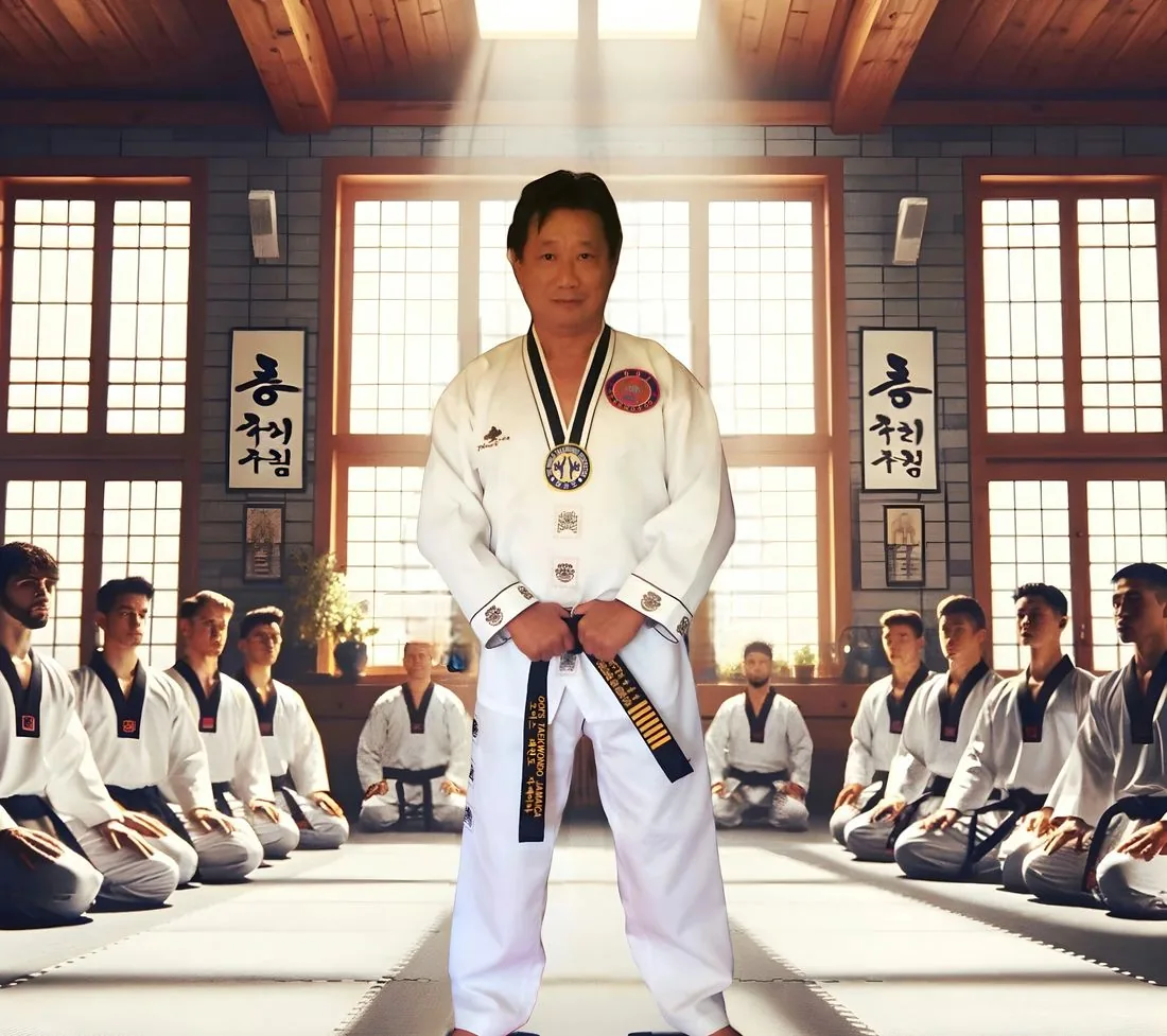 Instructor leading a class inside the dojang